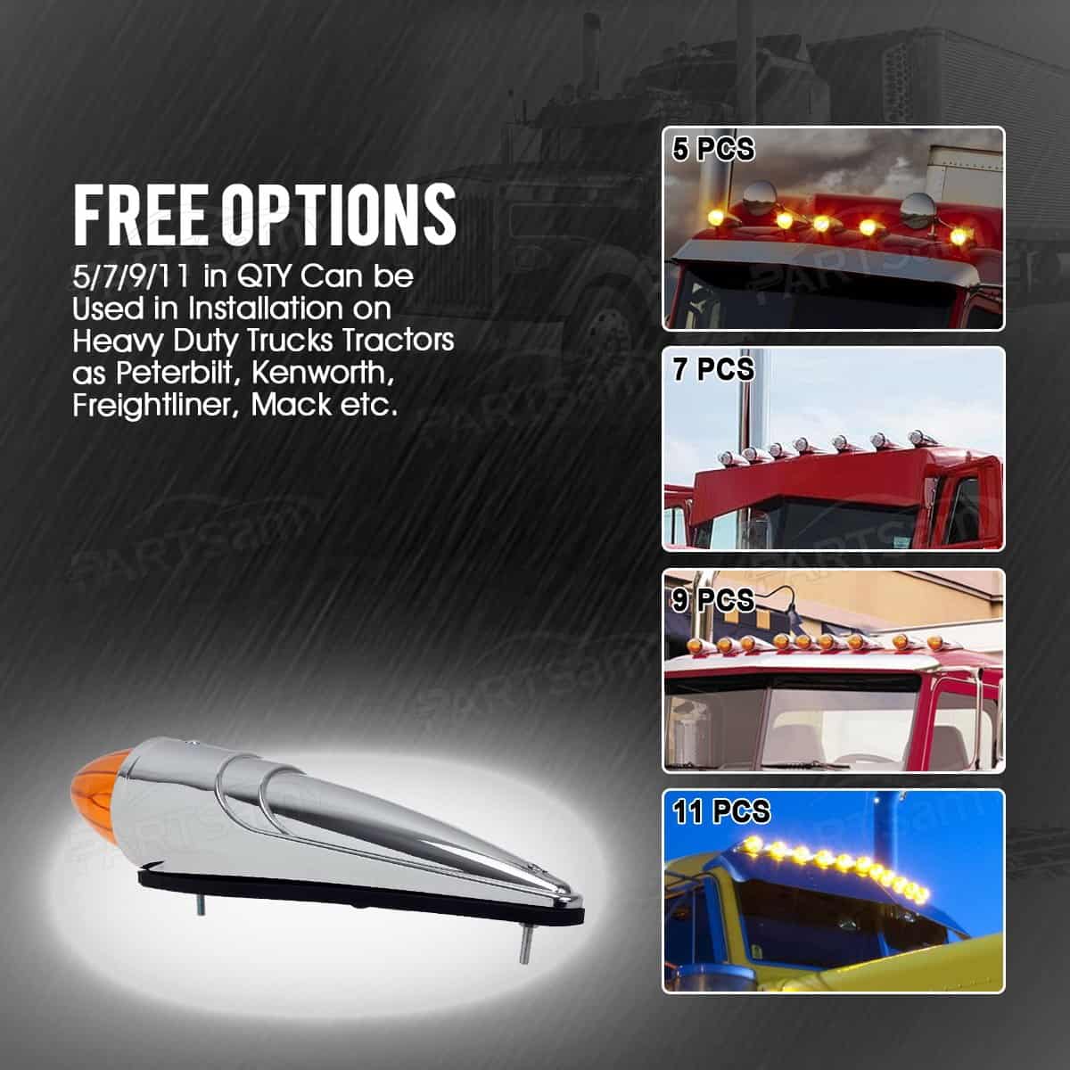 Partsam 7PCS 17 LED Luces de Cabina Cromadas de Ámbar Luces - Imagen 7