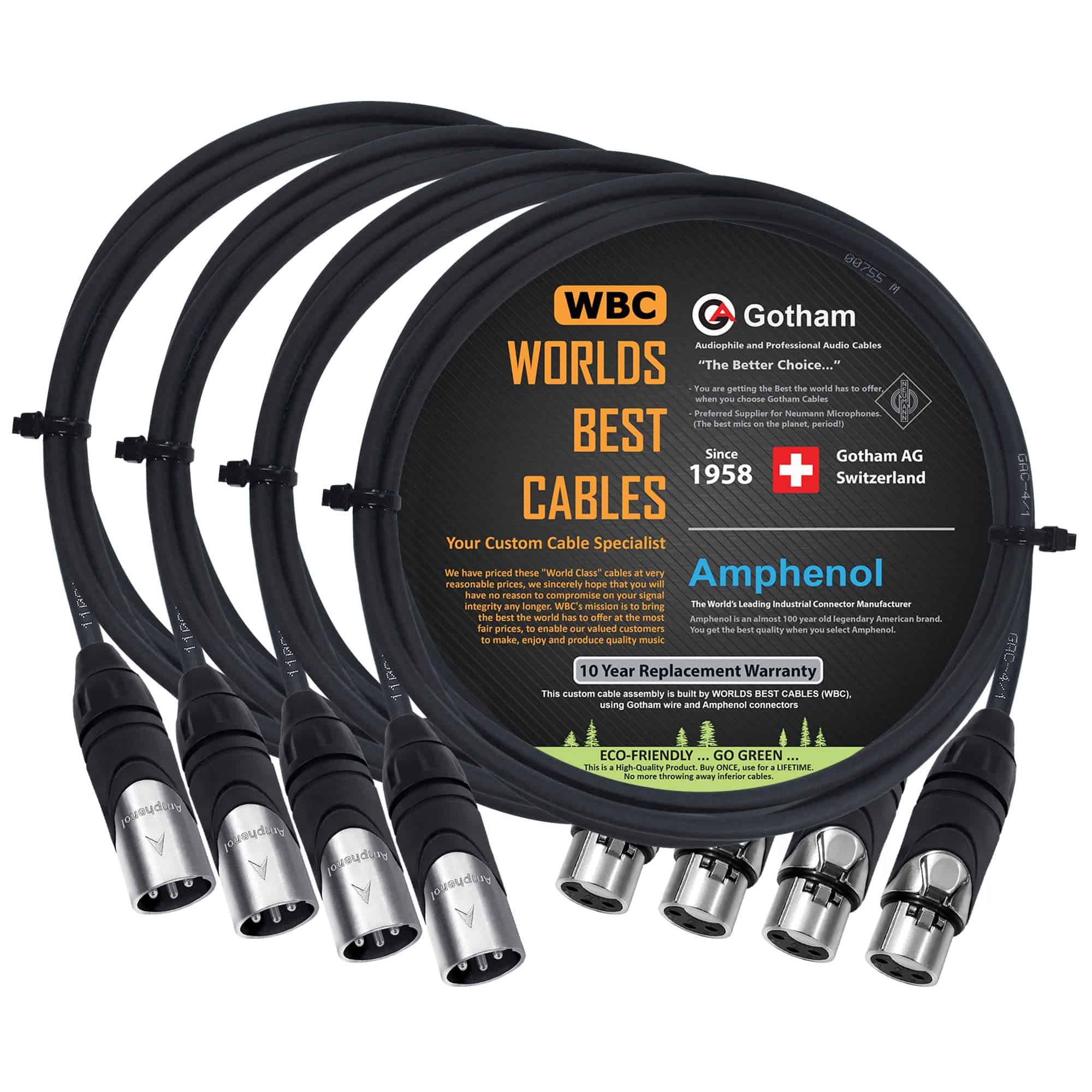 4 Unidades - 4 Pies - Gotham GAC-4/1 (Negro) - Cable de