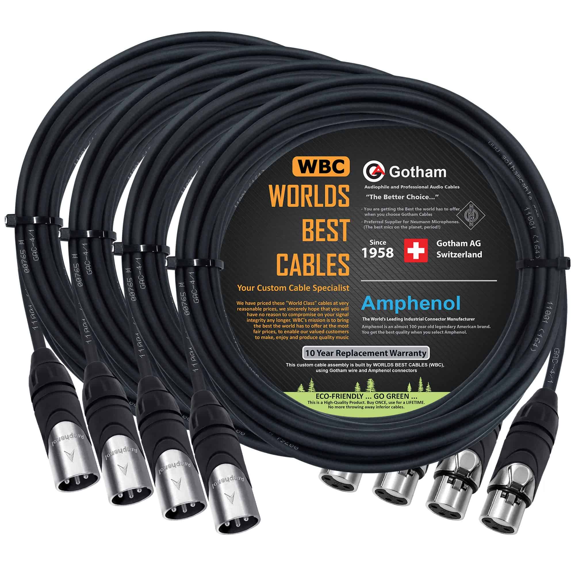 WORLDS BEST CABLES 4 Unidades - 20 pies - Gotham GAC-4/1