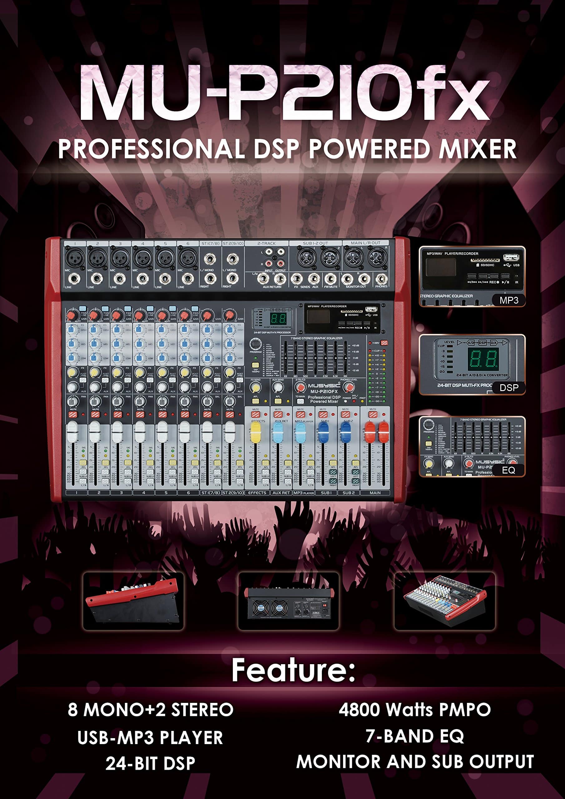 Mixer de Audio Digital Pro-Series de 10 Canales 4800W - Imagen 5