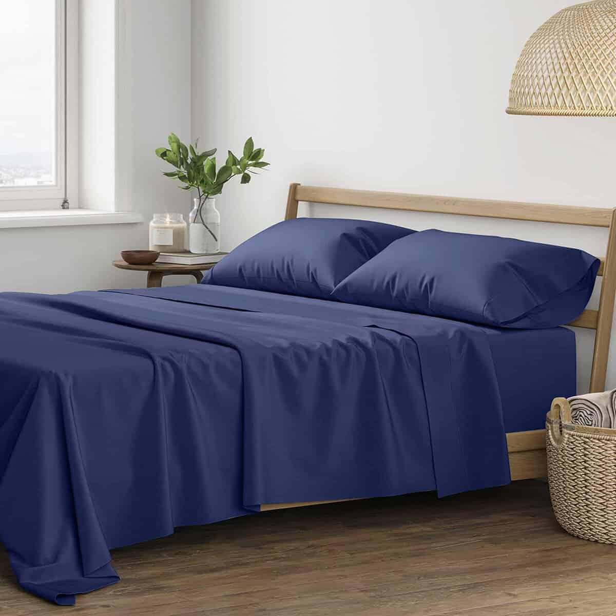 Juego de sábanas de algodón THREAD SPREAD Twin -Azul Marino