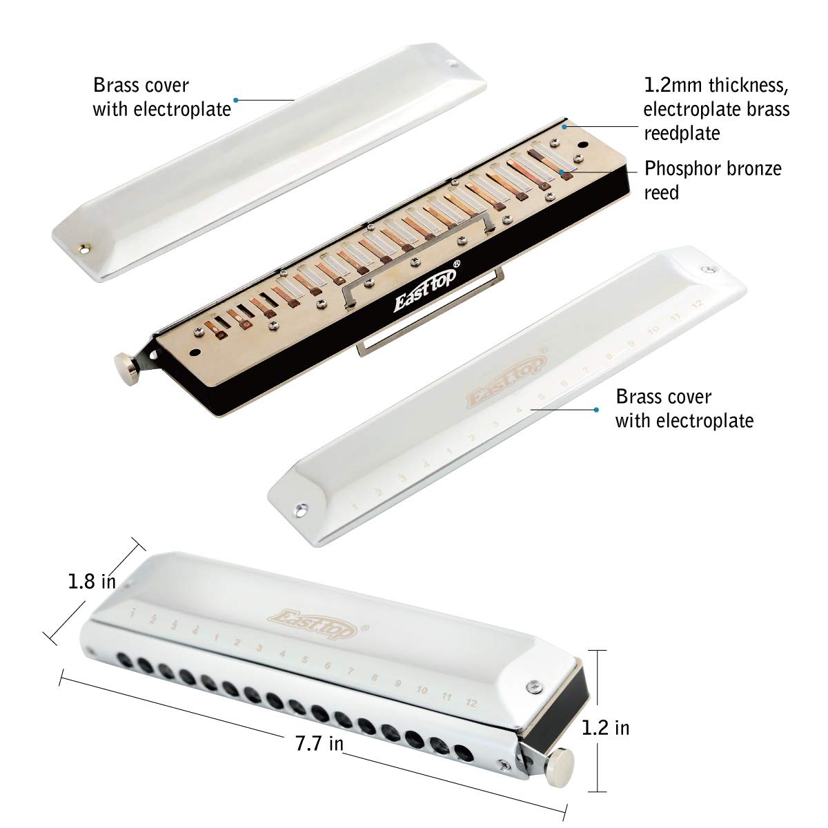 Armonica Cromática East top 16 Agujeros 64 Tonos en Do, - Imagen 4
