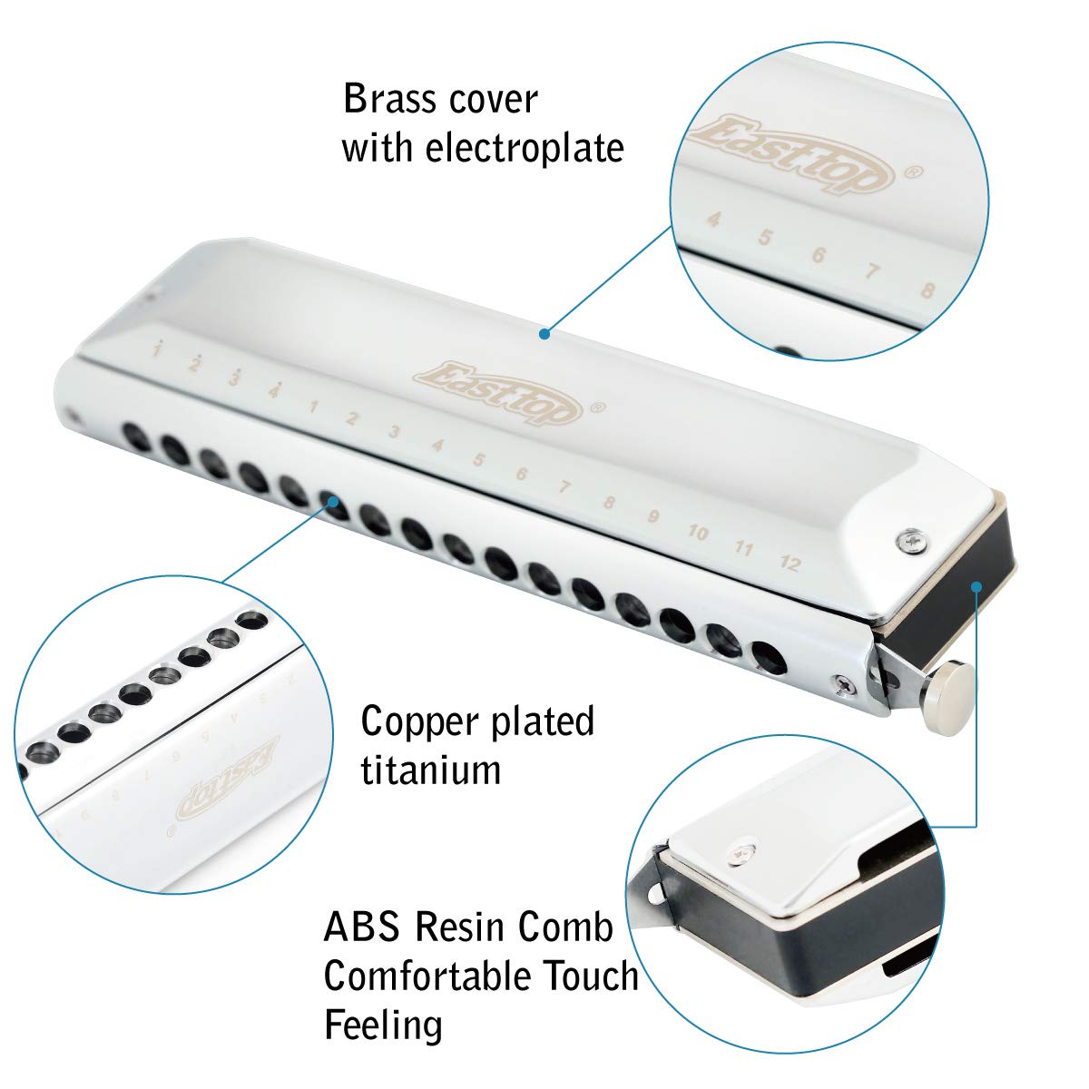 Armonica Cromática East top 16 Agujeros 64 Tonos en Do, - Imagen 3