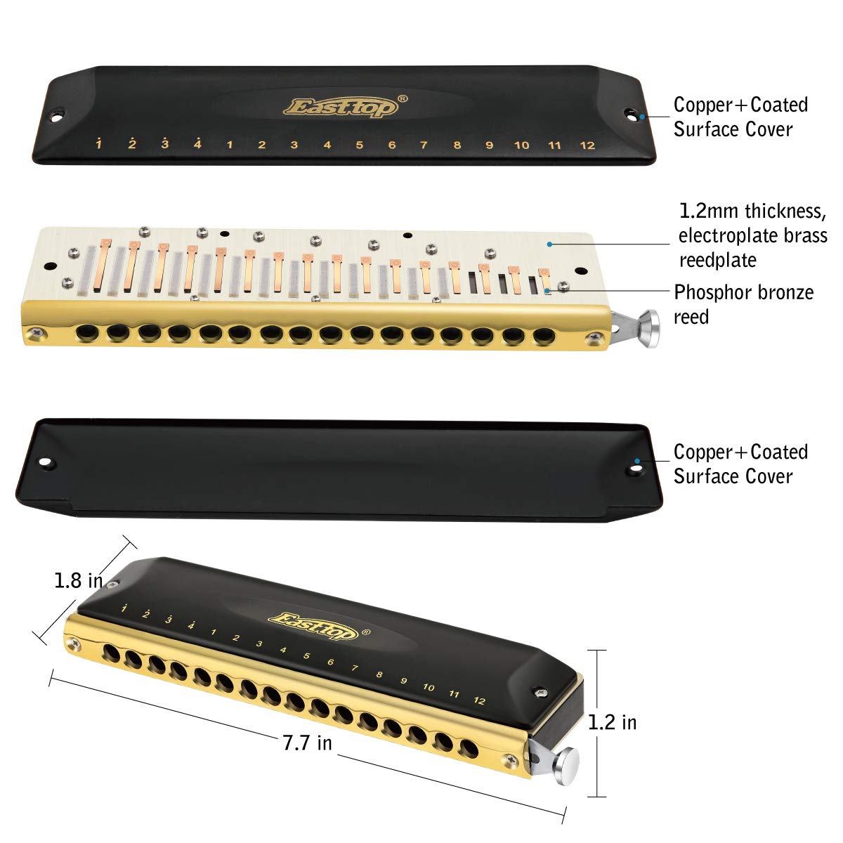 Armonica Cromática East Top de 16 Agujeros 64 Tonos en - Imagen 3