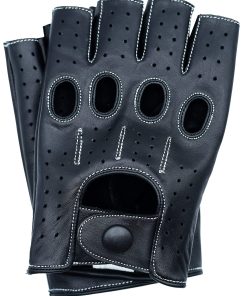 Guantes de cuero sin dedos para hombre Riparo -Negro/Hilo Bl