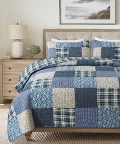 Juego de Edredón Acolchado a Cuadros en Azul Symphony -