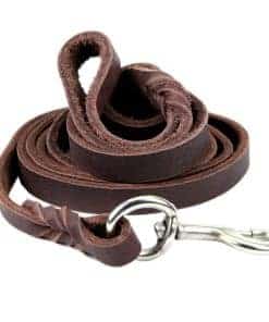 Correa de perro de cuero auténtico trenzado marrón Dogs
