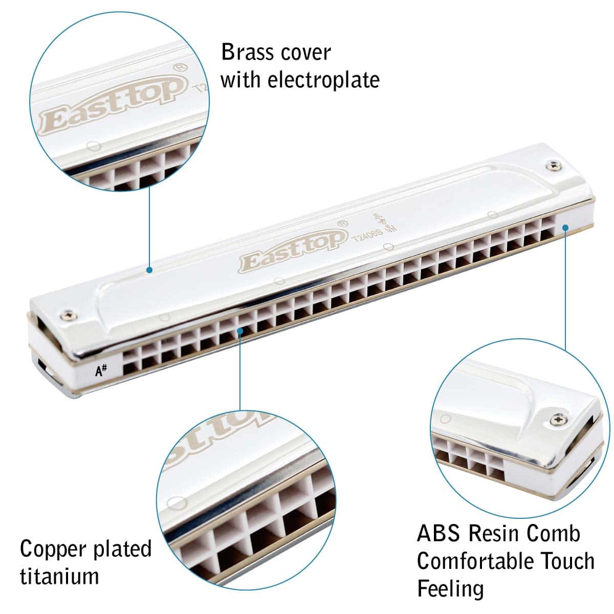 Armónica Tremolo Easttop en la clave de A#, 24 Hoyos - Imagen 3