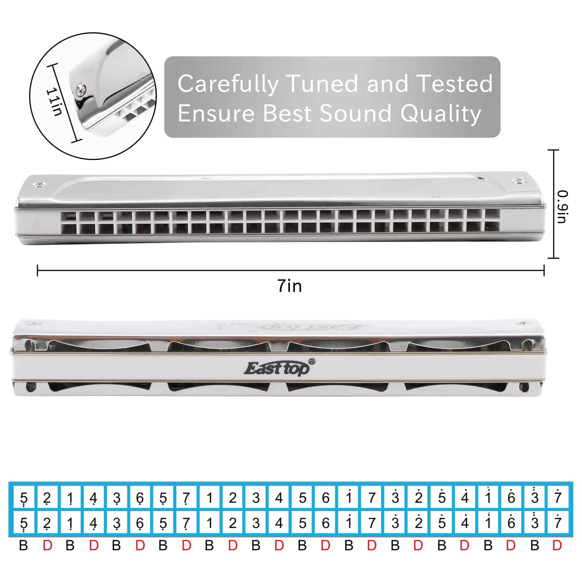Armónica de Tremolo East top en clave de F, 24 Agujeros - Imagen 5
