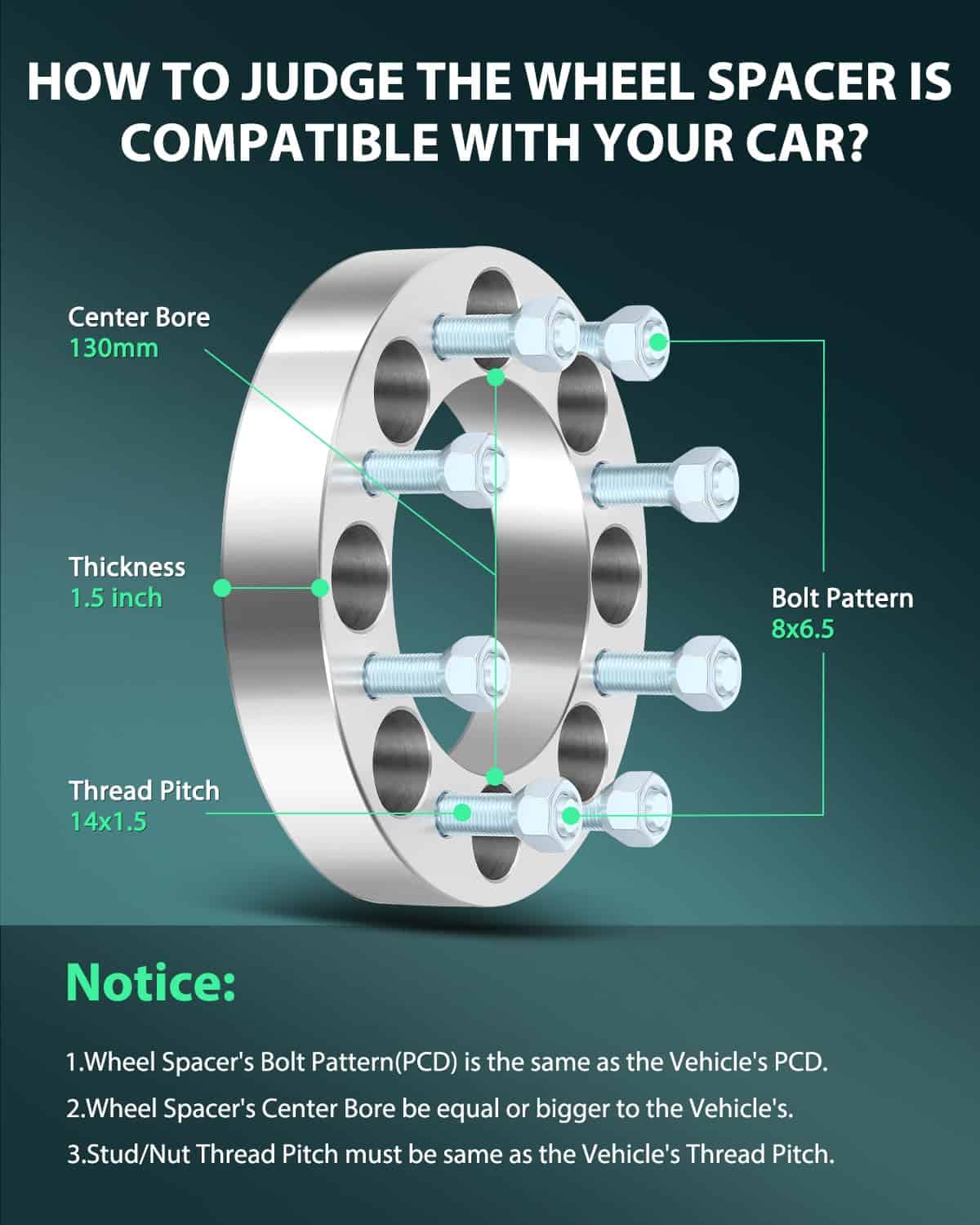 Espaciadores de Rueda SCITOO 8x6.5 1.5 Pulgadas de Grosor - Imagen 4