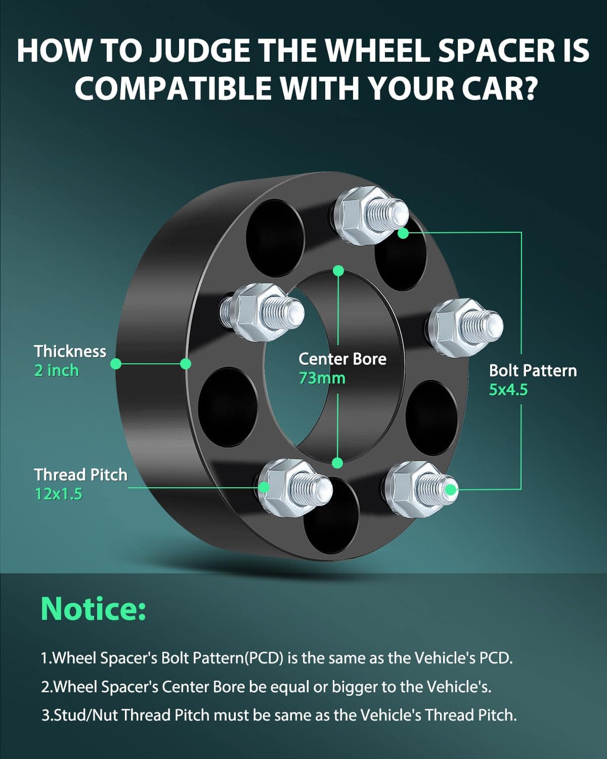 SCITOO 4PCS 2" Separadores de Rueda de 5 Birlos 5x4.5 a - Imagen 4