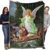 Manta con la imagen de un Ángel Guardián y Niños Cruzando