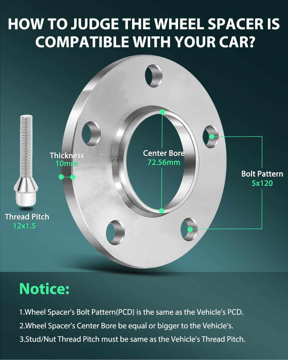 Kit de separadores de rueda de 10mm de 5 tornillos SCITOO - Imagen 3