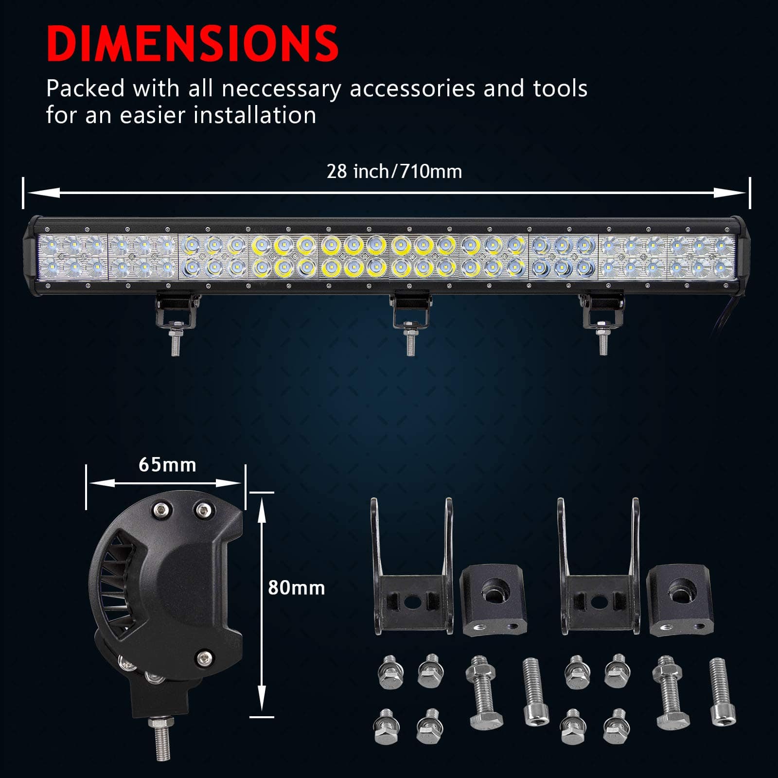 Barra de Luz LED Auxtings de 28 pulgadas 180W Spot Flood - Imagen 3