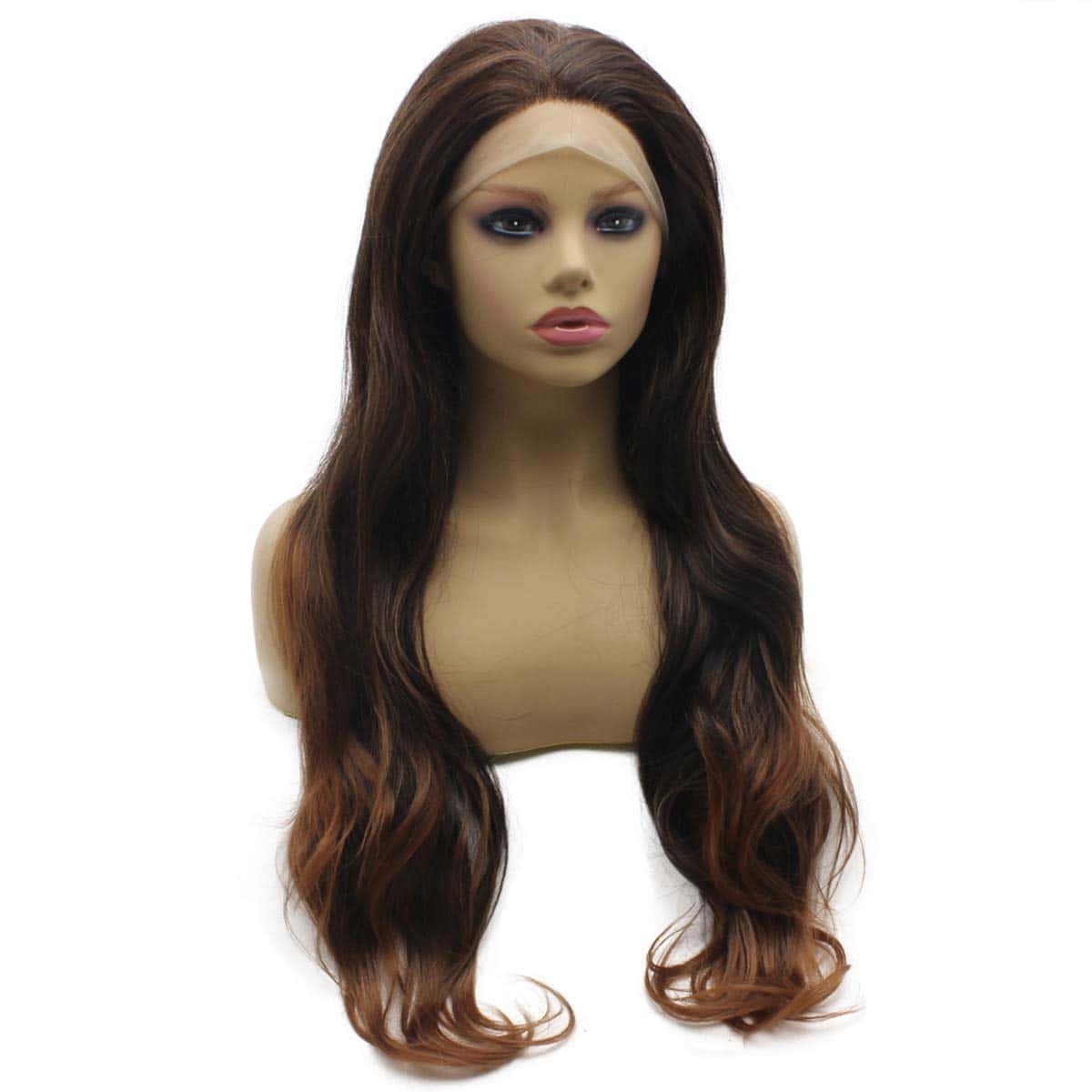 Pelucas Largas Onduladas Medio Mano Atada Ombre Auburn