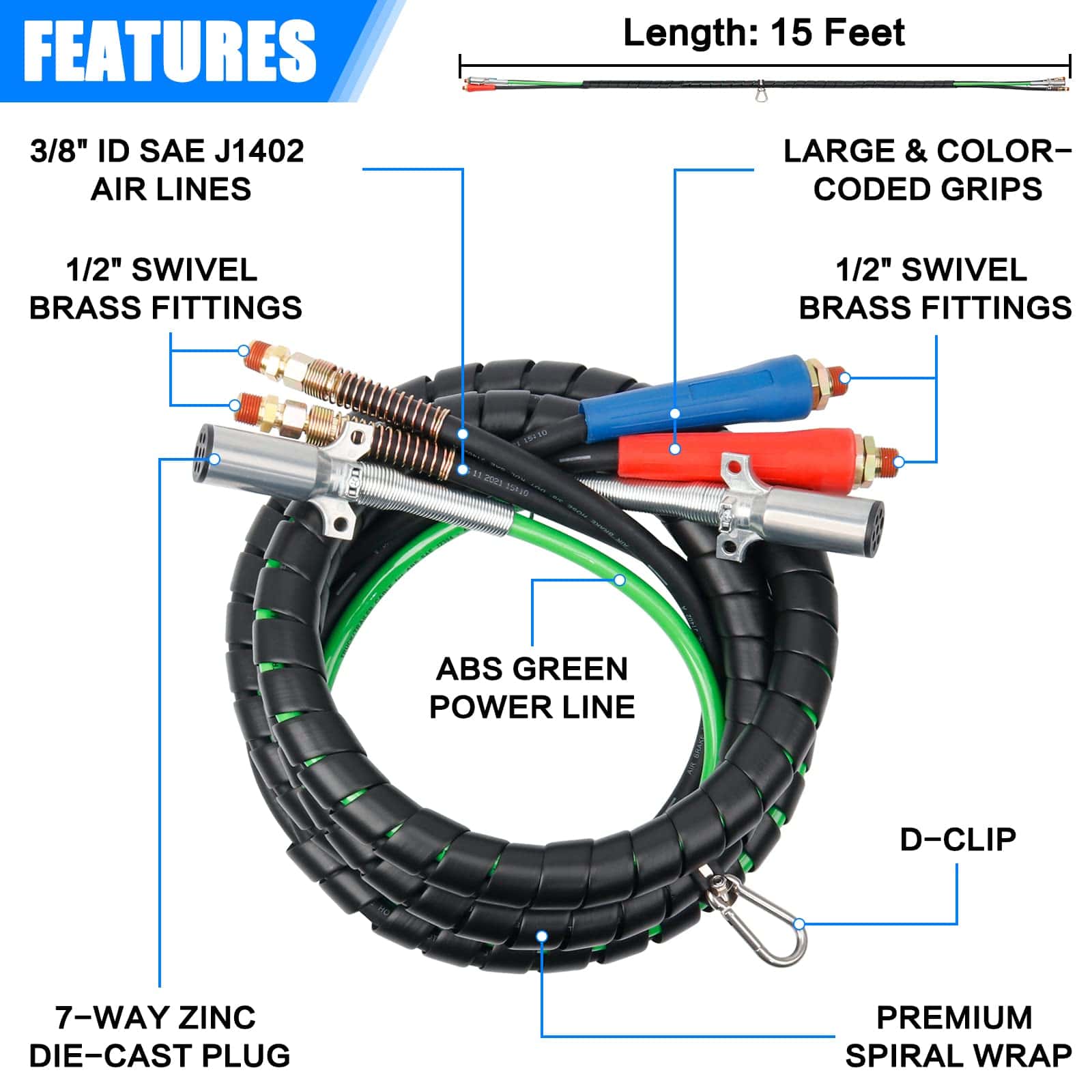 Kit de Manguera de Aire 3 en 1 de 15 pies ABS y Power - Imagen 3