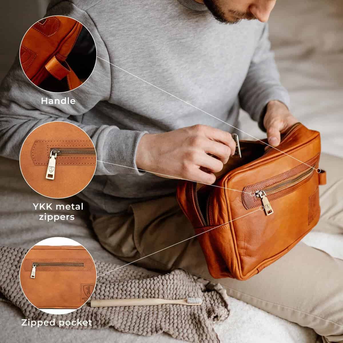 Bolsa de aseo de cuero genuino vintage BERLINER BAGS Paul, - Imagen 6