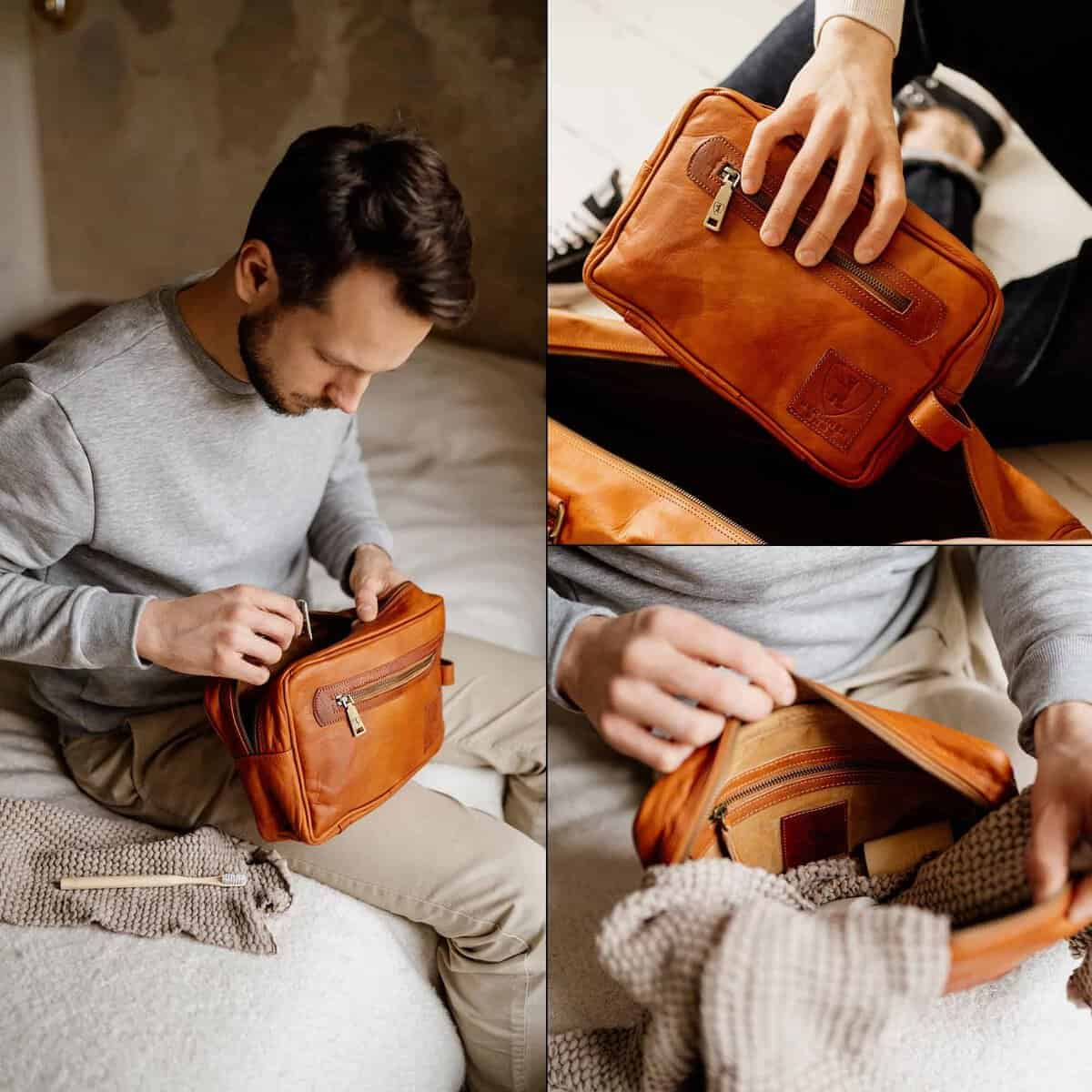 Bolsa de aseo de cuero genuino vintage BERLINER BAGS Paul, - Imagen 8