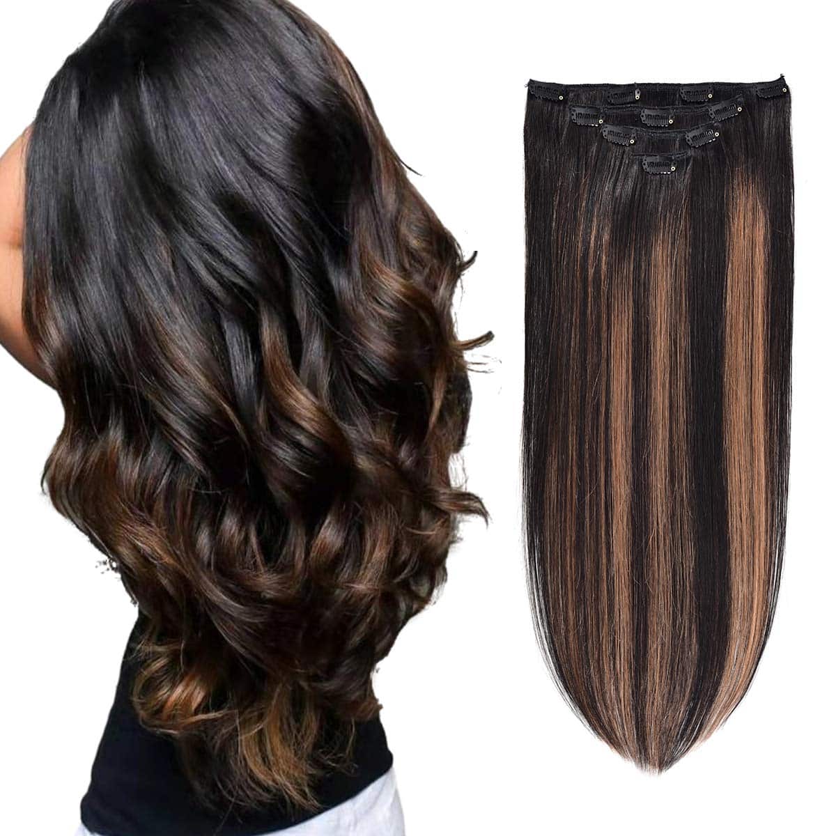Extensiones de Cabello Clip en Cabello -Negro Natural mezcla