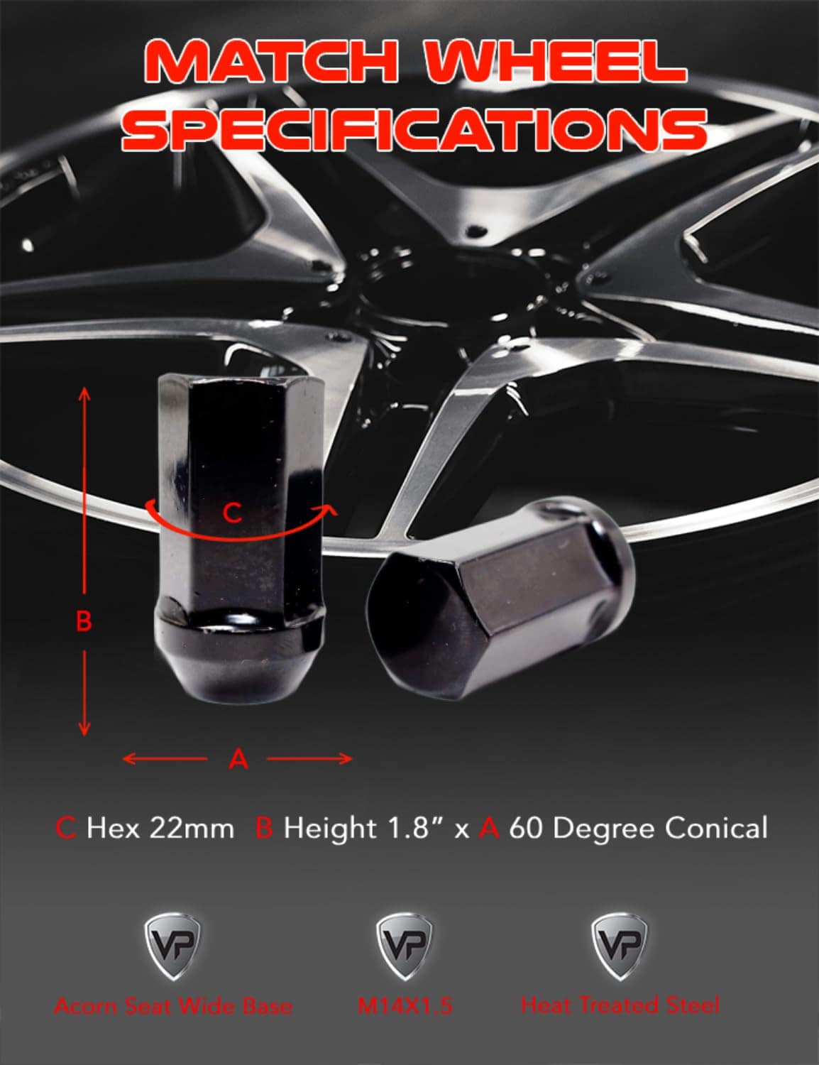 Paquete de 24 tuercas en forma de acorn Veritek 14x1.5mm - Imagen 7