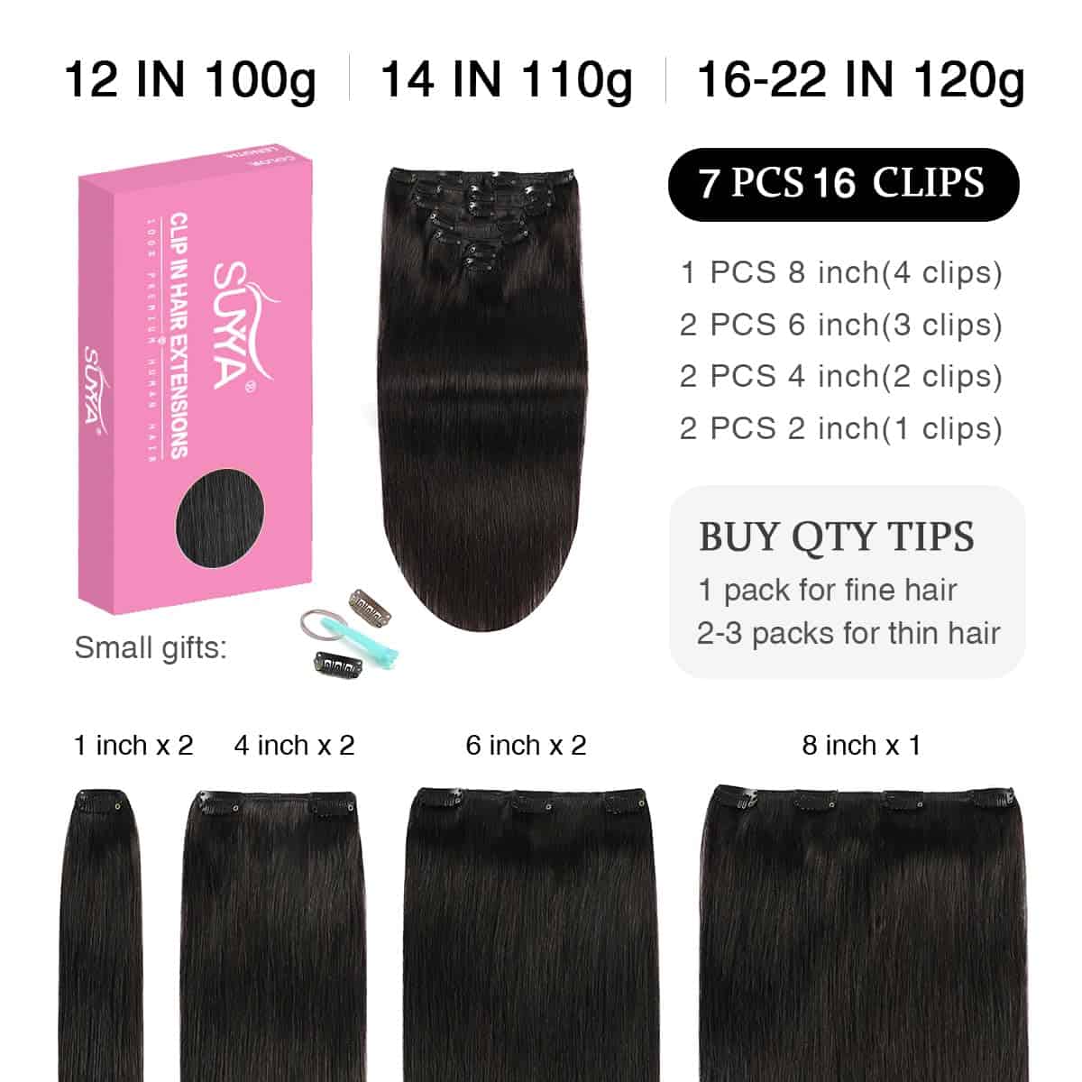 Extensiones de Cabello Clip SUYYA, 14 pulgadas 110g 7 - Imagen 3