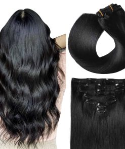 Extensiones de Cabello Clip-in Jet Black SUYYA, 14 pulgadas