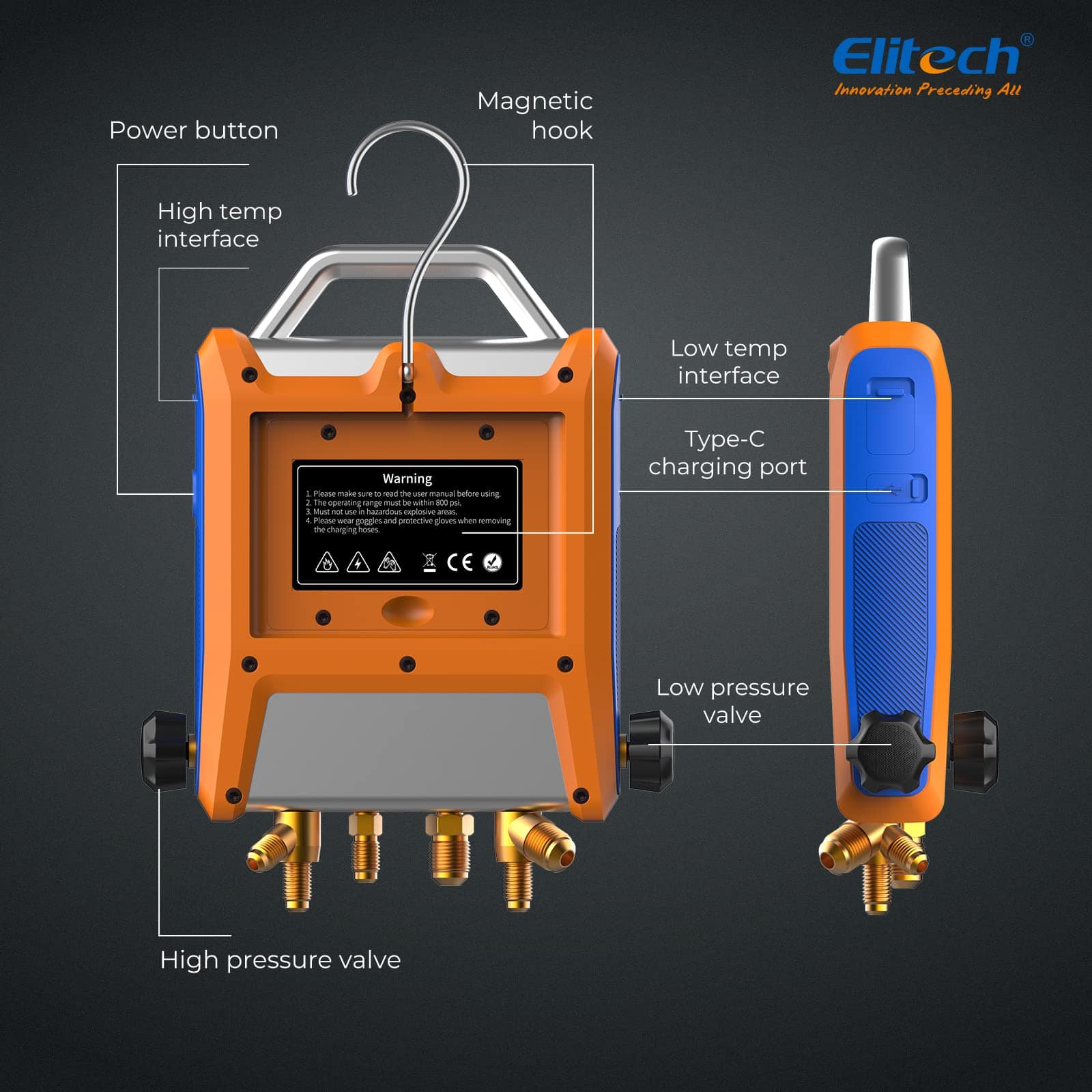 Manifold Digital Elitech HVAC 4 Válvulas con Sensores de - Imagen 7