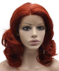 Peluca Sintética Roja Borgoña Ondulada Larga Media Mxangel