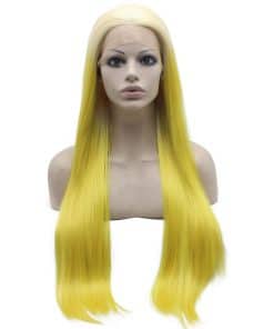 Peluca Sintética Larga y Recta de Ombre Rubio Amarillo con