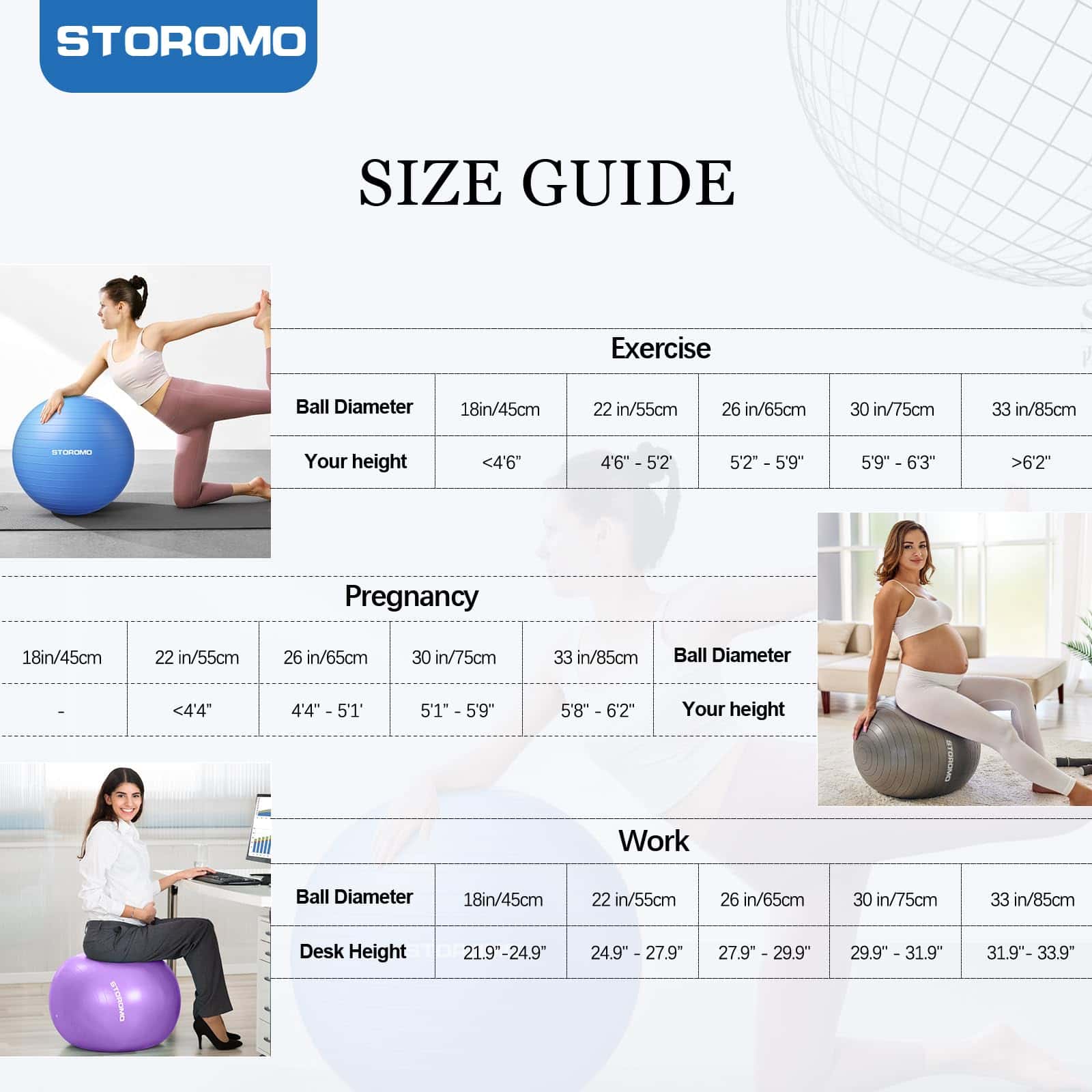 Pelota de Ejercicio STOROMO, Pelota de Yoga -Azul - Imagen 8