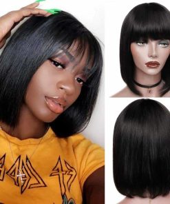 Pelucas de Cabello Humano Rebasar Bob con Flequillo Pelucas