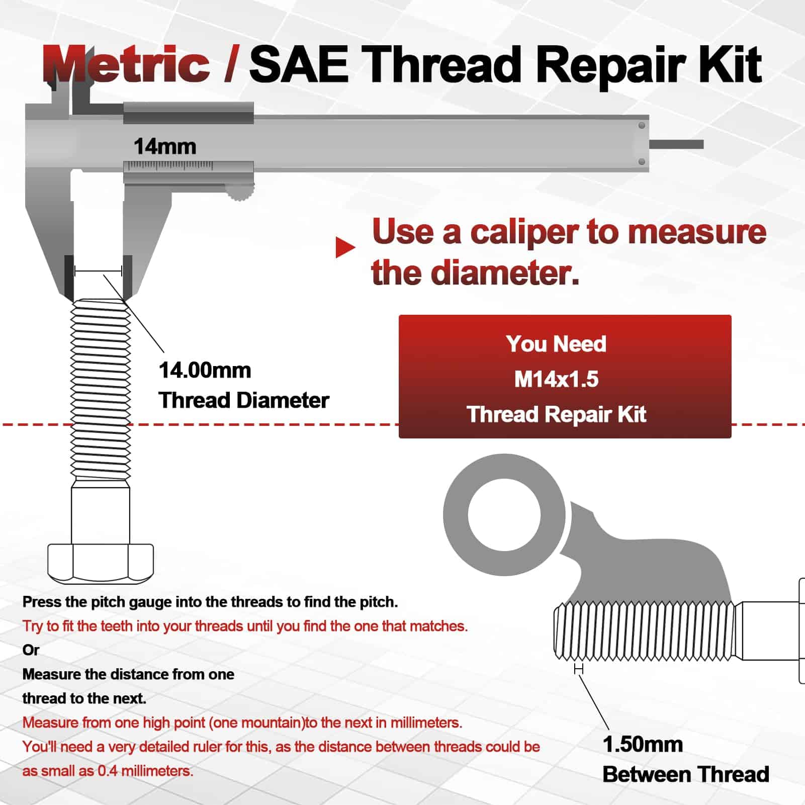 15 Piezas Juego de Insertos de Rosca M14x1.5 Accesorio de - Imagen 7