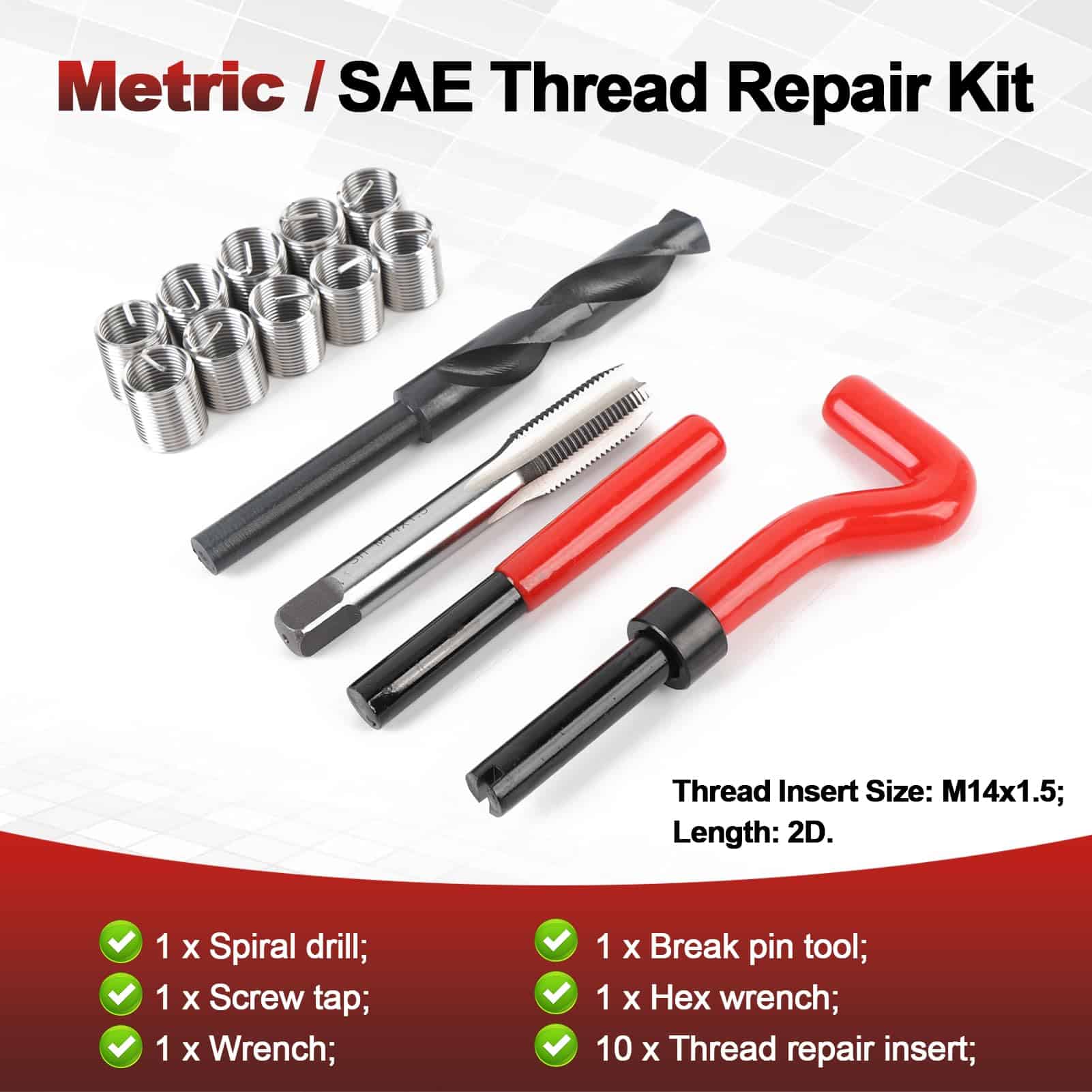 15 Piezas Juego de Insertos de Rosca M14x1.5 Accesorio de - Imagen 6