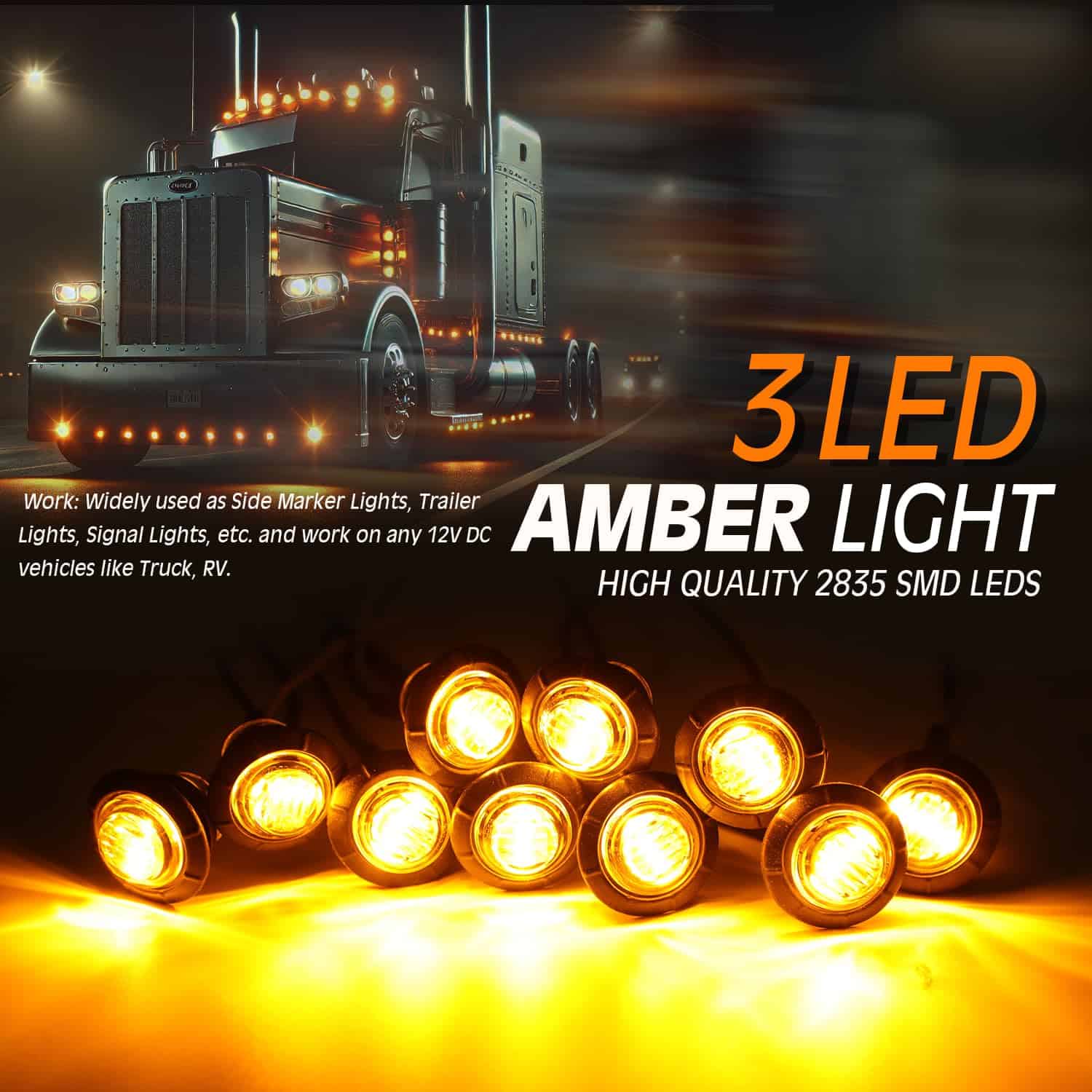 Luces de Marcador Lateral de 3/4 Pulgada Claras con Lente - Imagen 3