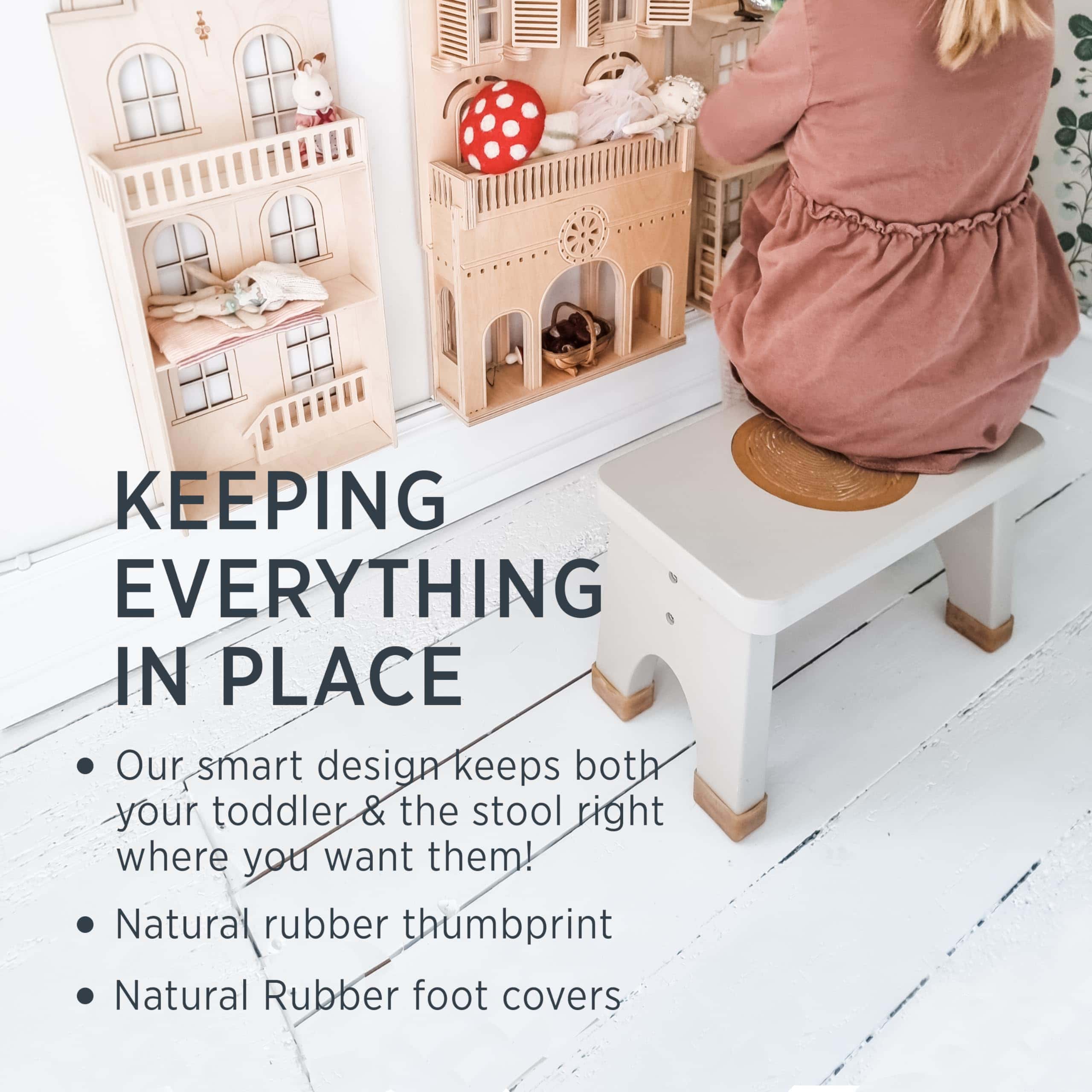 Taburete para niños de madera de caucho natural Hevea (Gris - Imagen 4