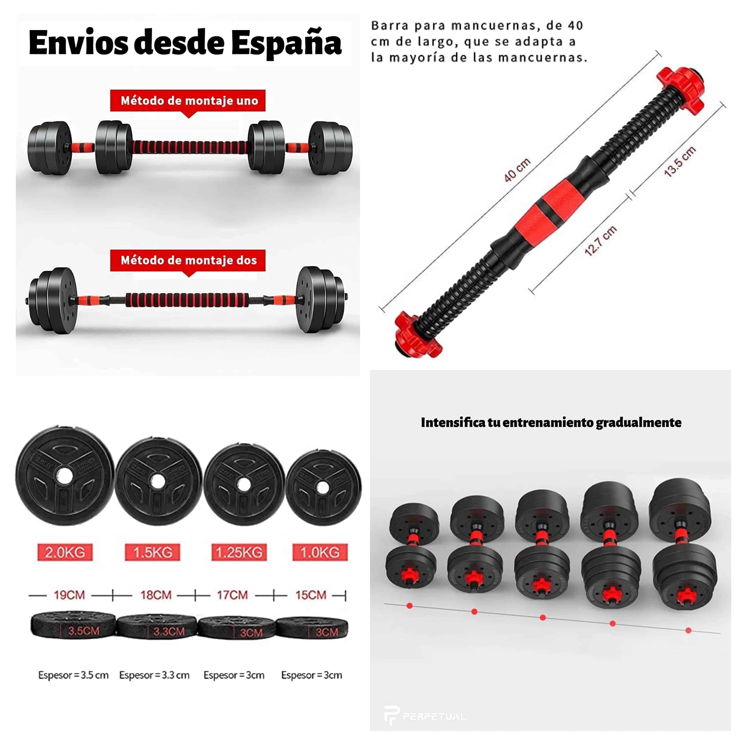 Set de Pesas Ajustables con Barra de Conexión 10kg/22Lb de - Imagen 8