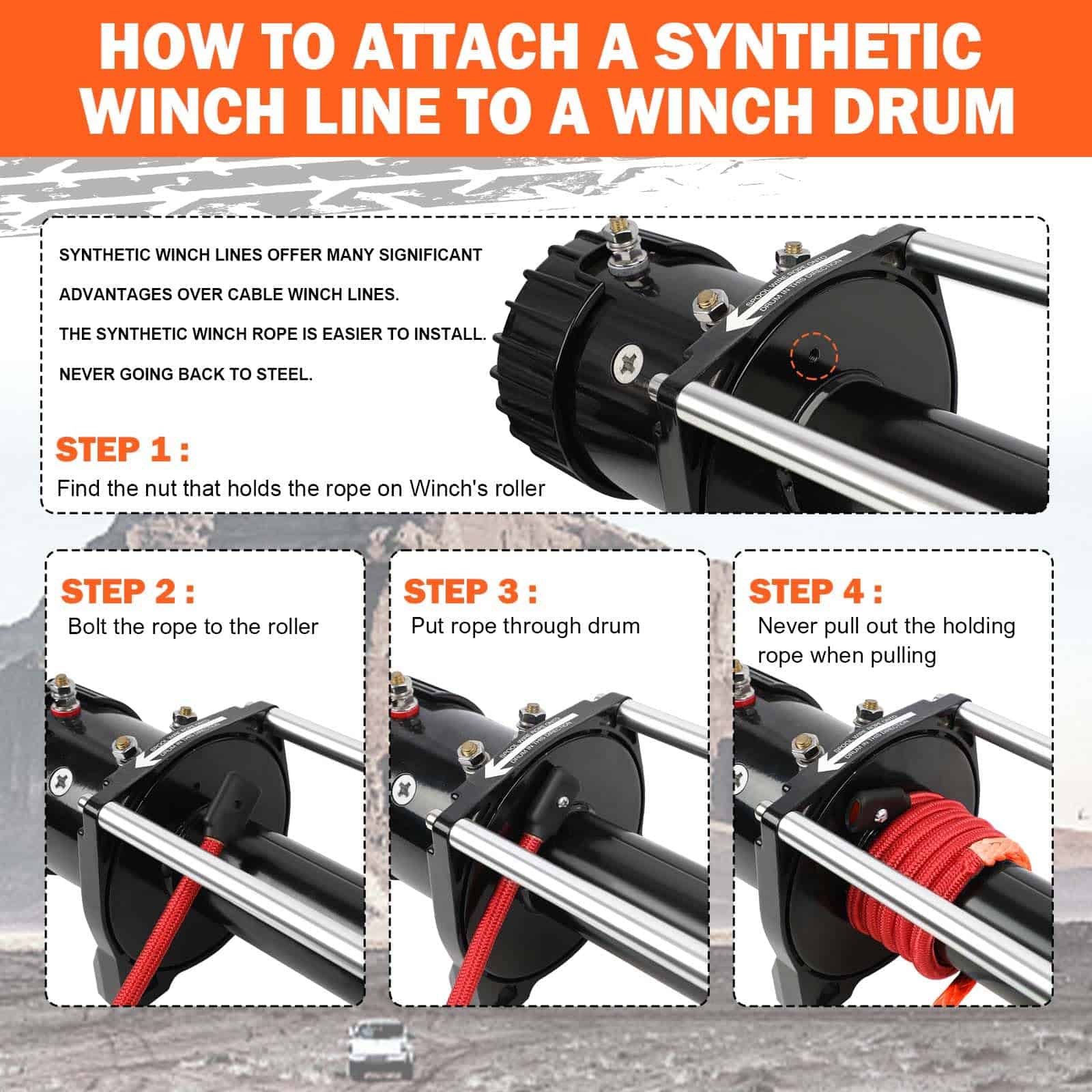 STEGODON 3/8" x 60ft Cuerda Sintética de Winch 19,854 lbs - Imagen 7