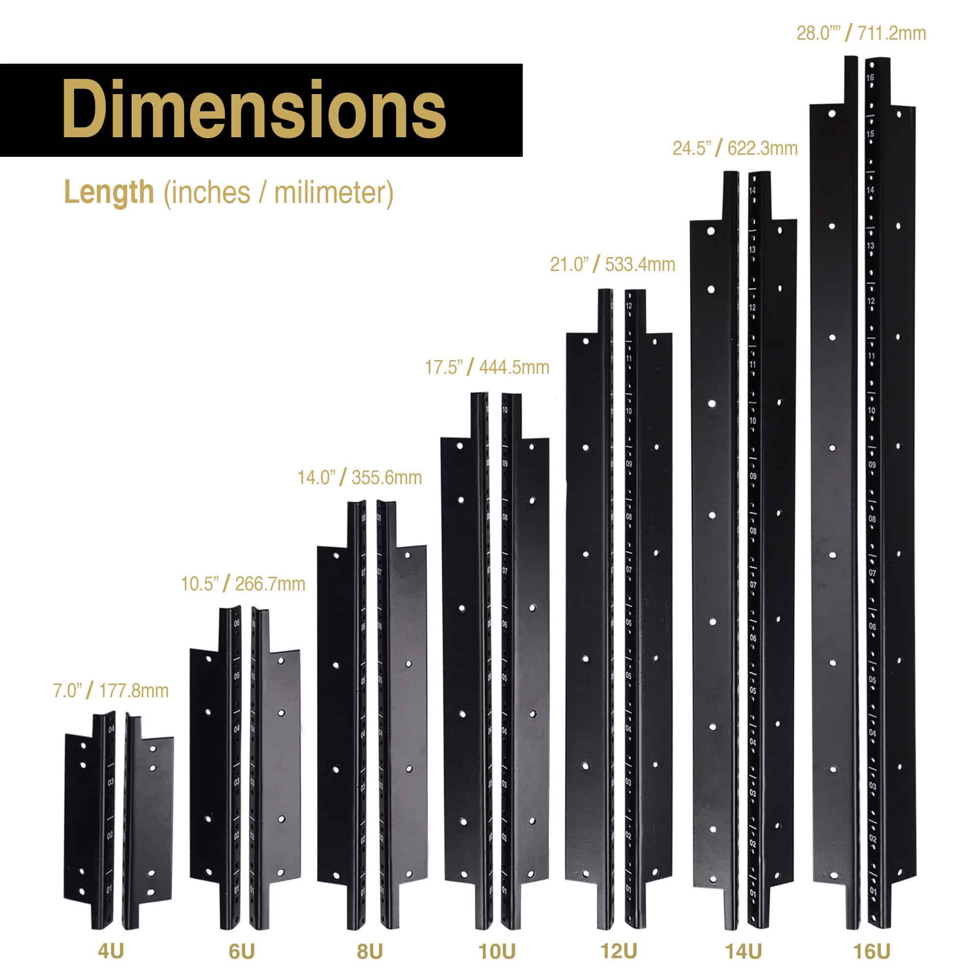 Rieles de Rack de Acero Sound Town 2-Pack 16U, con Acabado - Imagen 3