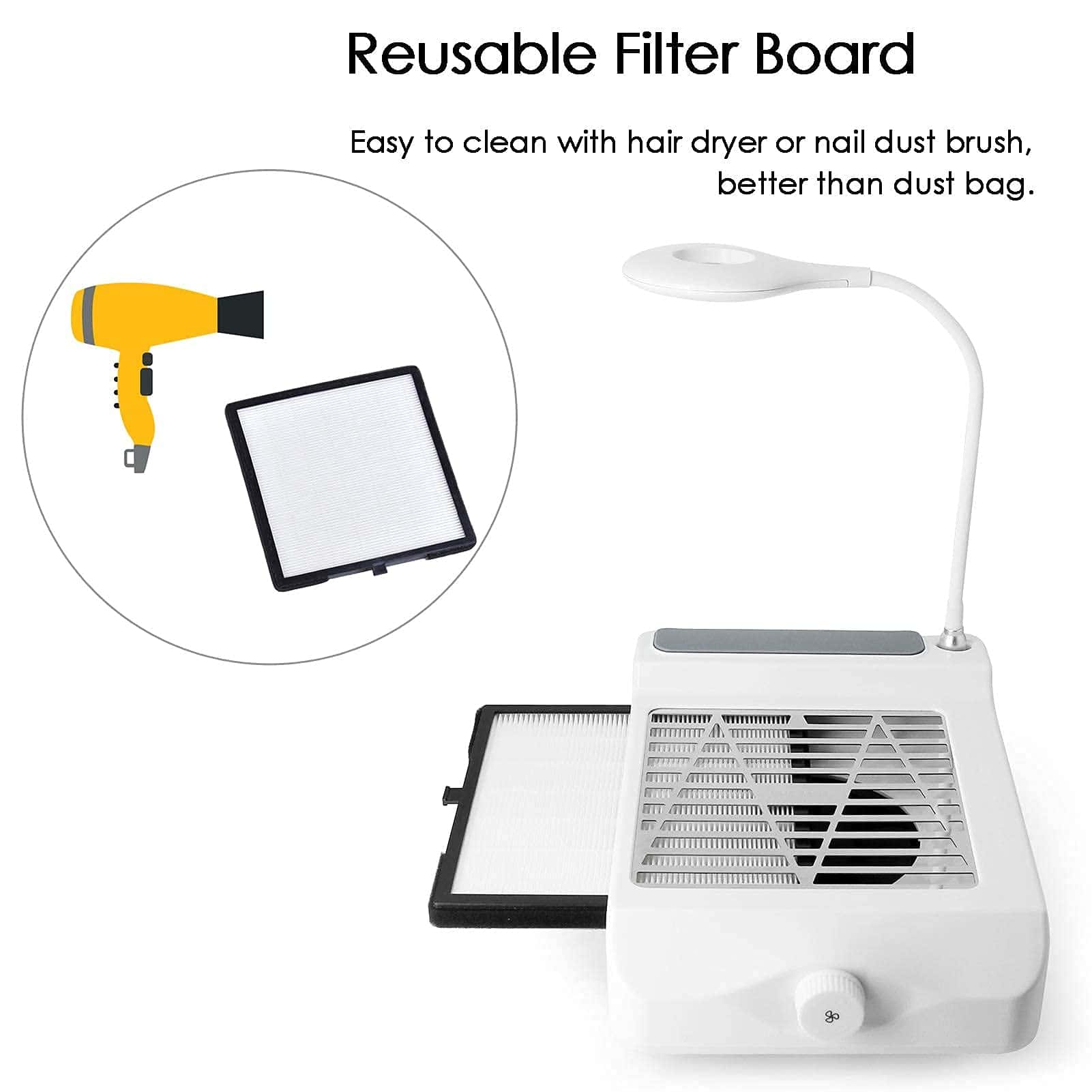 Colector de polvo para uñas con lámpara, bajo ruido, - Imagen 6