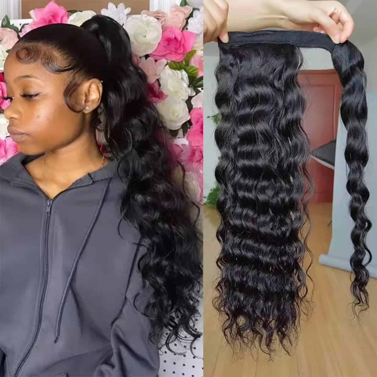 Cola de caballo de cabello humano en forma de onda de agua