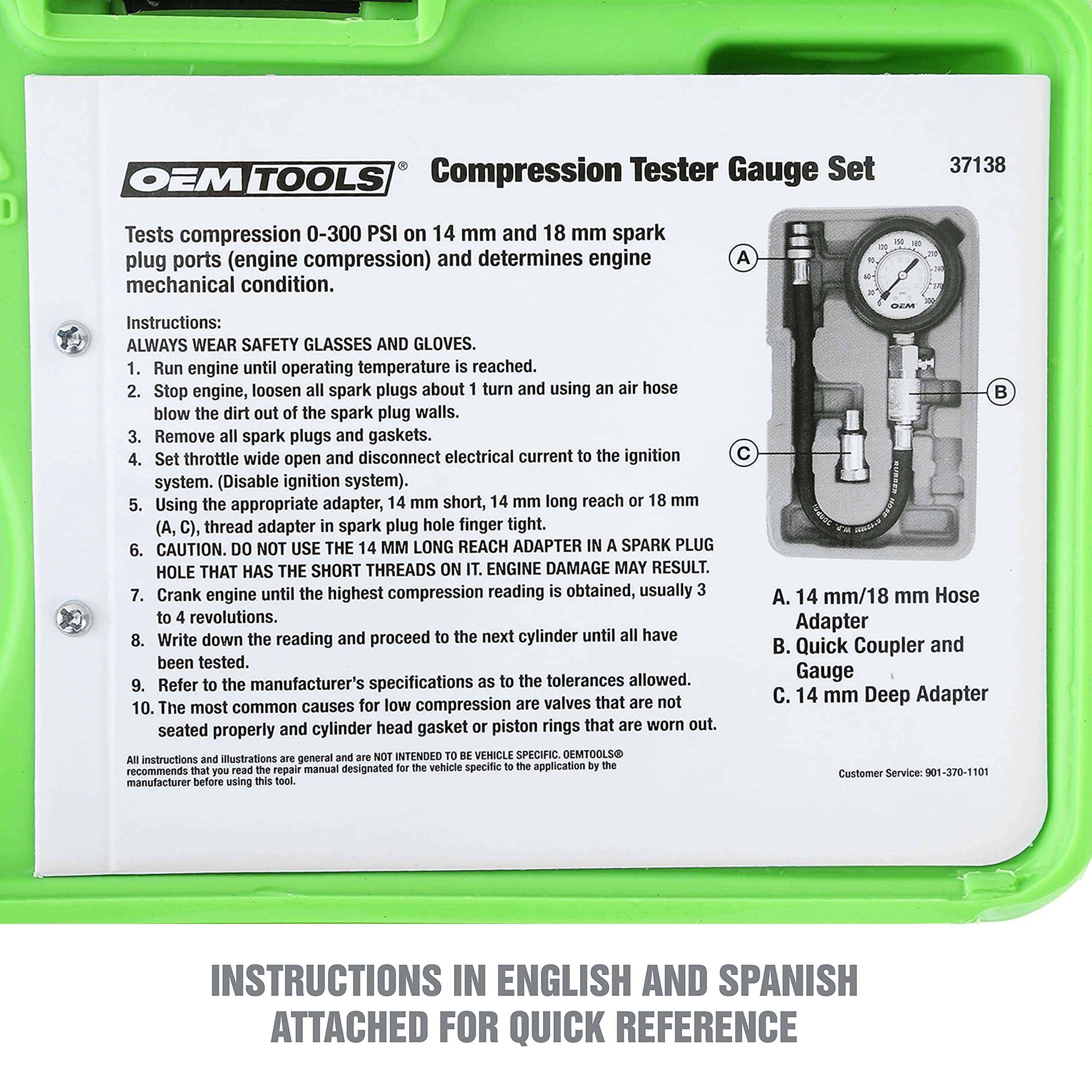 Juego de medidor de compresión OEMTOOLS 37138, Medidor de - Imagen 8