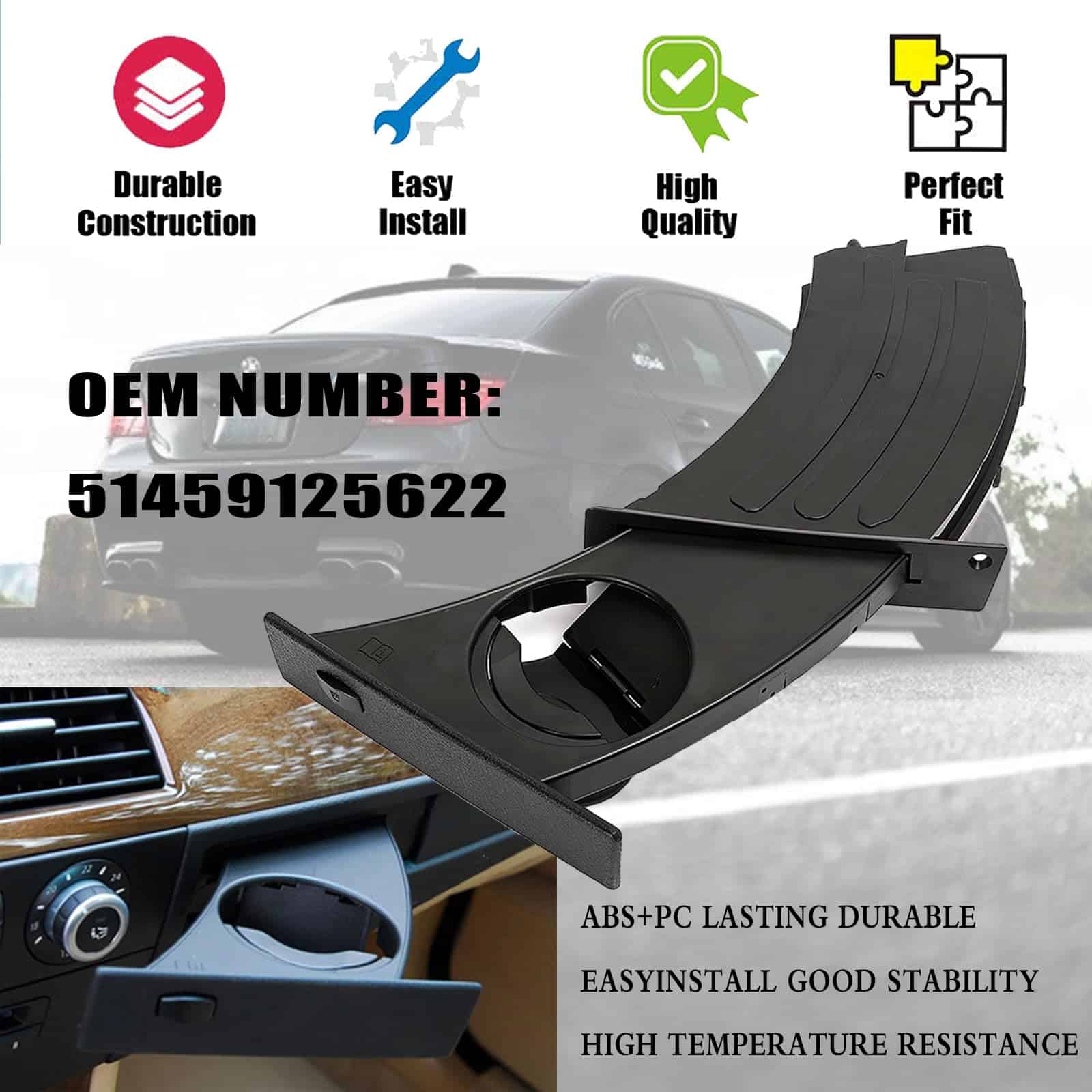 Portavasos de tablero TUNTUN 51459125622 para BMW E60 E61 - Imagen 3