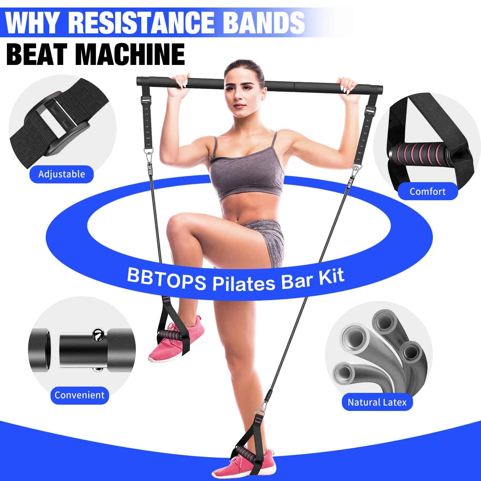 Kit de Barra de Pilates con Bandas de -Negro (30lbs, 40lbs) - Imagen 5