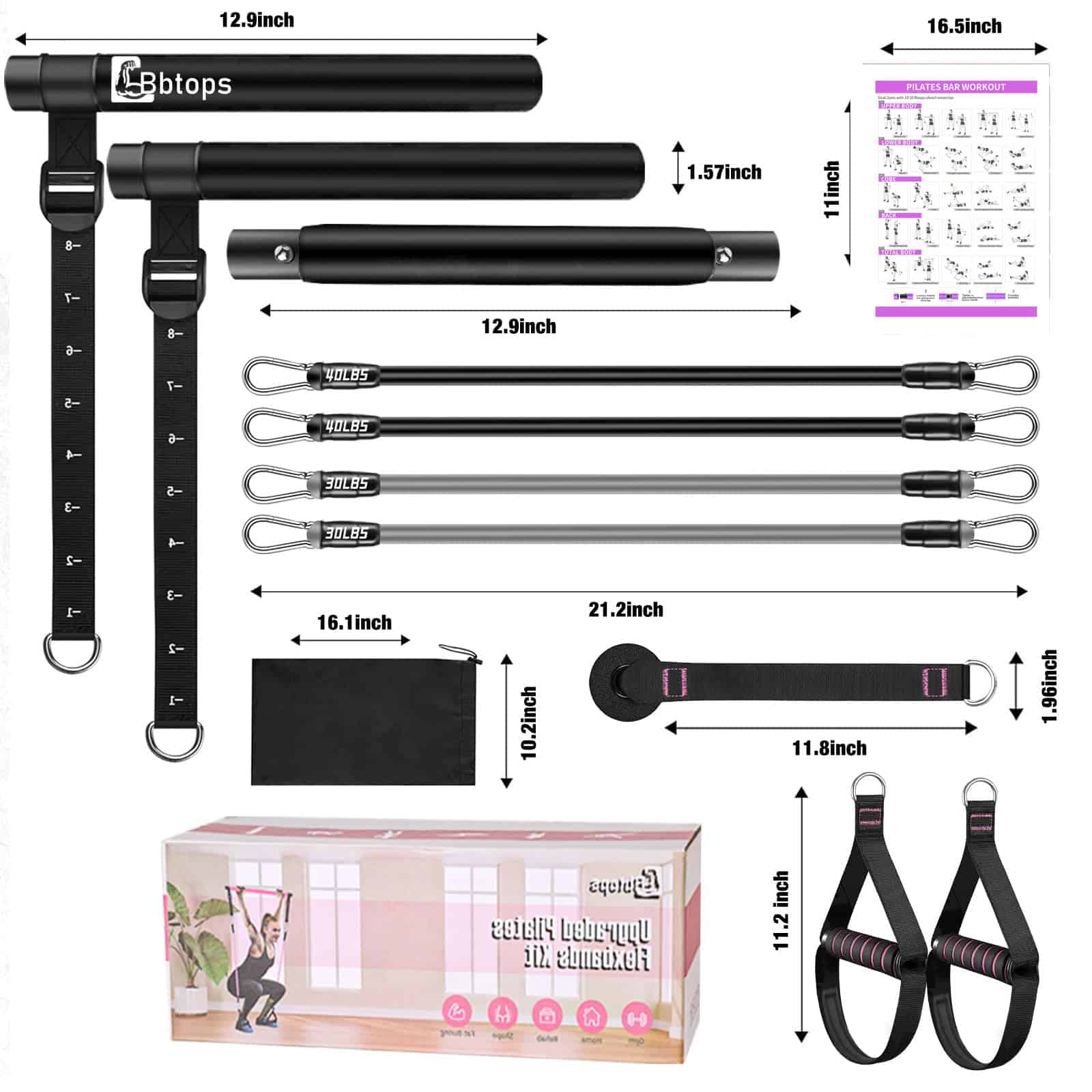 Kit de Barra de Pilates con Bandas de -Negro (30lbs, 40lbs) - Imagen 8