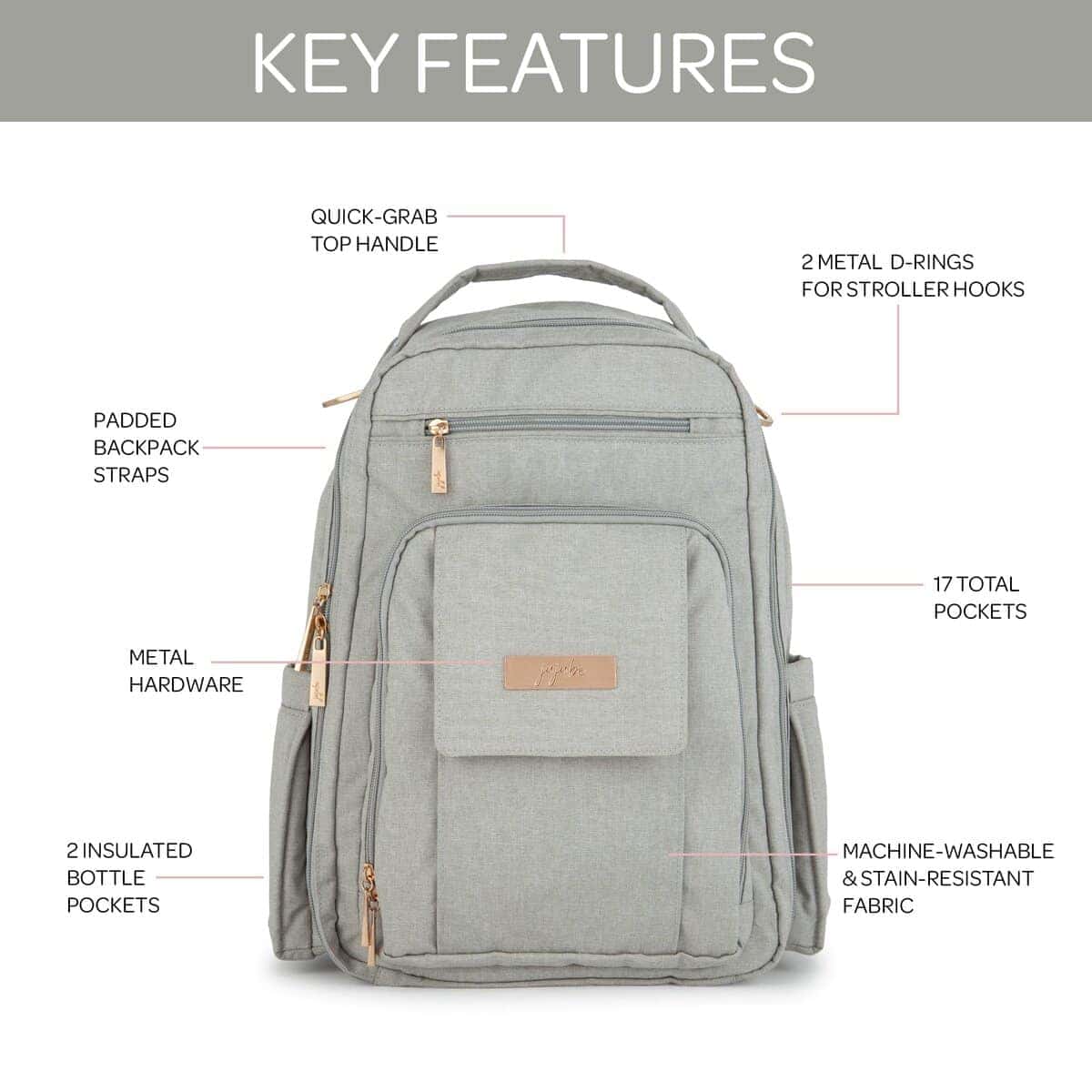 Bolso de pañales JuJuBe, Mochila de viaje - - Pebble - Imagen 4