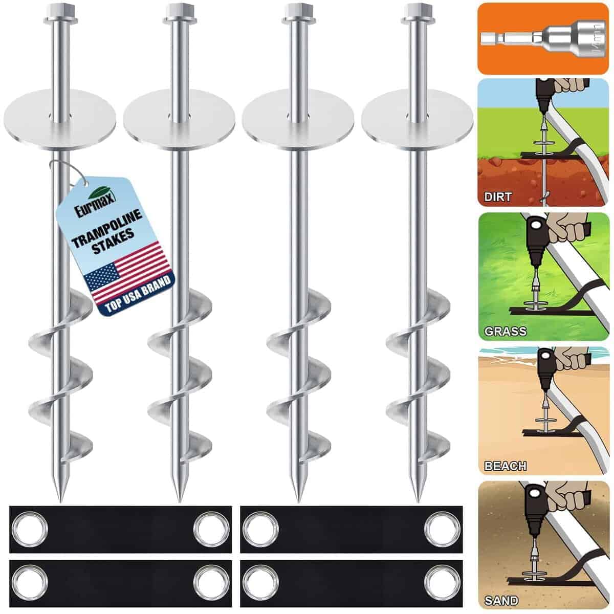 Anclajes de tierra de Eurmax USA para trampolín Anclajes de