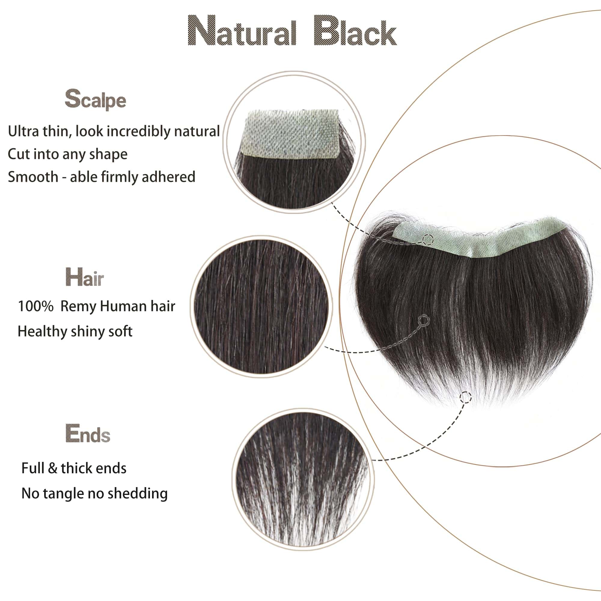 Meiverah Extensiones de Cabello Frontales para Hombres Pelo - Imagen 3