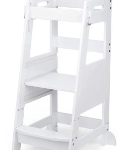 Taburete de cocina para niños de bambú TOETOL blanco, torre