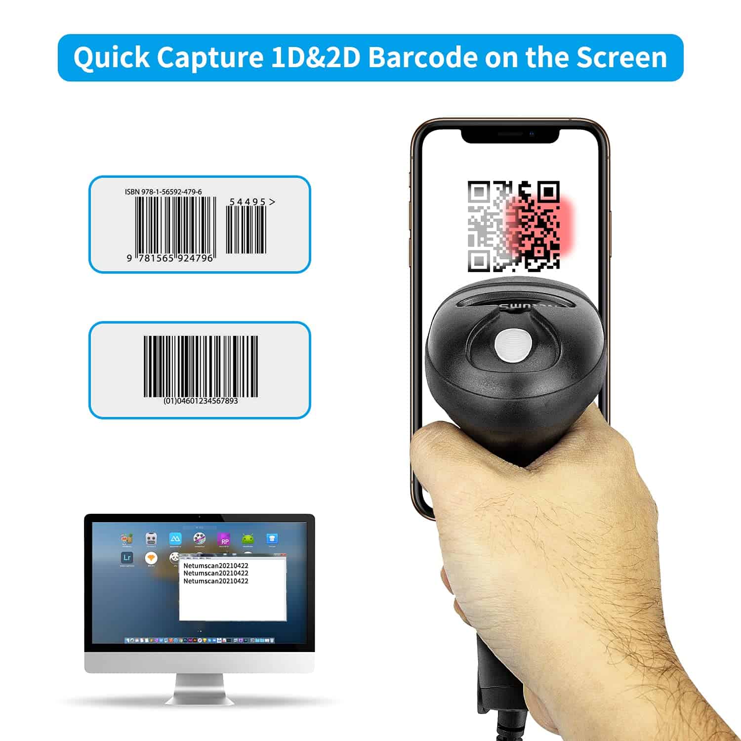 Escáner de códigos de barras USB QR de mano, NetumScan con - Imagen 6