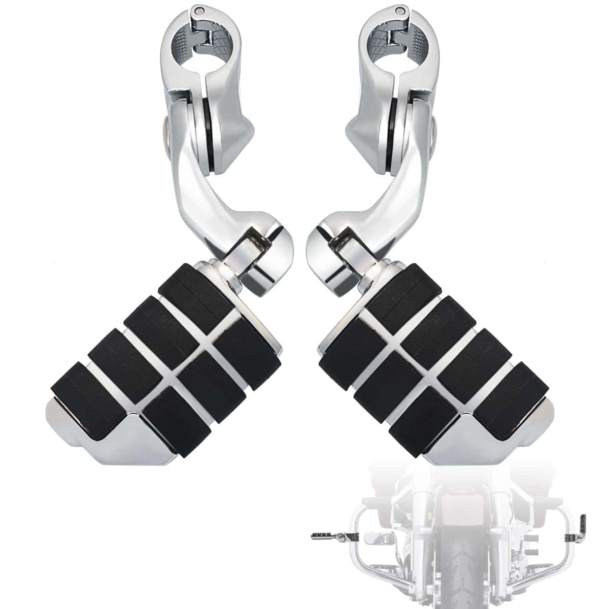 FOVPLUE 1.25" Highway Footpegs, Short -CROMO ANGULADO CORTO